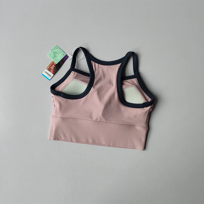 Neue Kontrastfarbene Amerikanische Retro-Sport-Lingerie mit Hochfestem Brustpolster, Yoga-Schöner Rücken, Pendler-Fitness-Oberteil – Detail 4