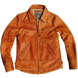 Men's Leather Jacket Horsehide Short Slim Fit Amber Biker Winter Autumn Wear Vintage Clothes