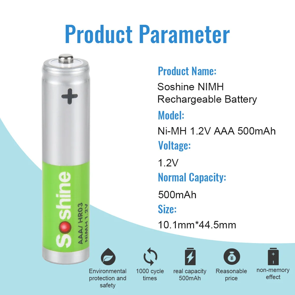 Soshine 14500 10440 AA AAA NiMH li-ion LiFePO4 ładowarka akumulatorowa i 1.2V AAA 500mAh akumulator o niskim samorozładowaniu