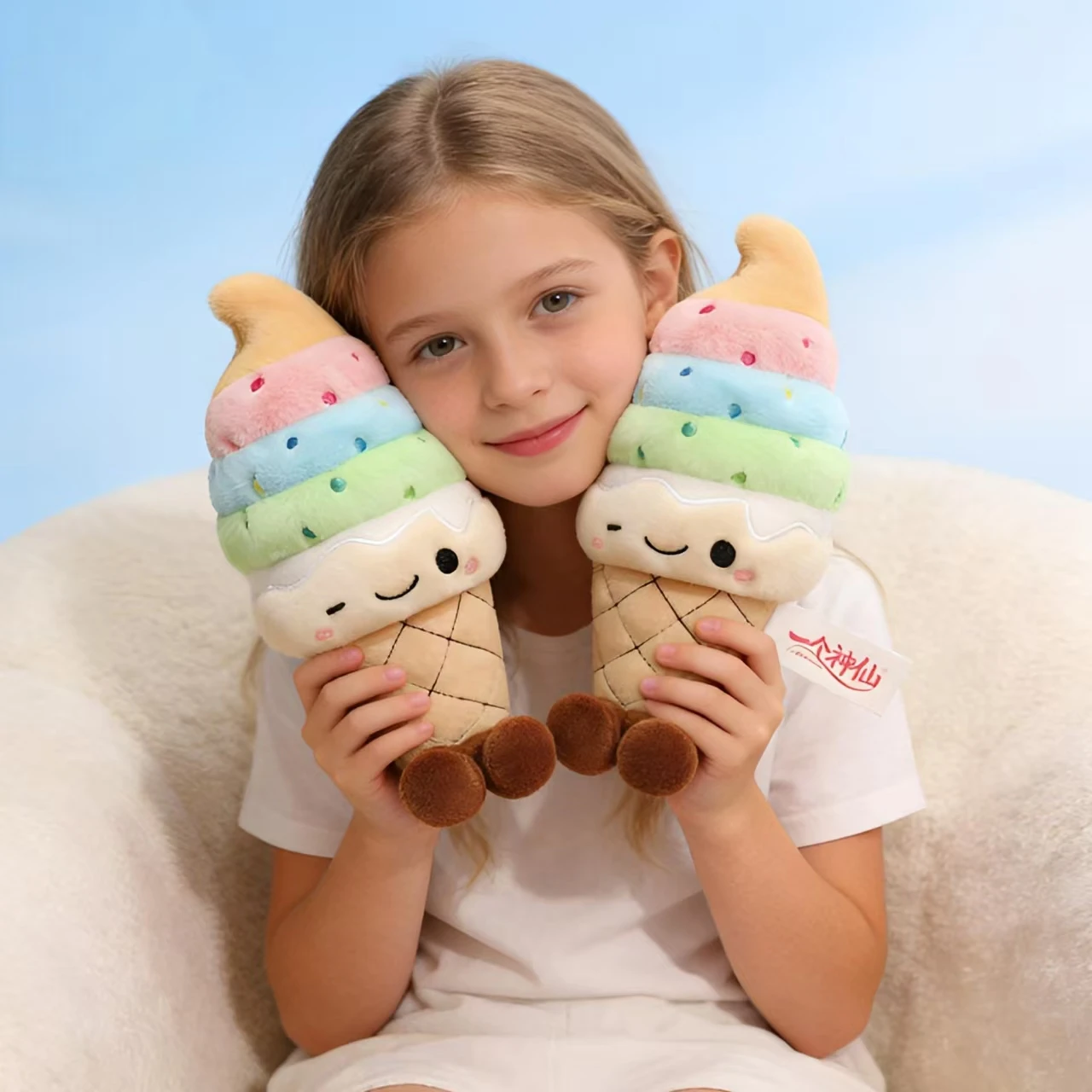 

Rainbow Ice Cream Plush Toy Cute Huggable Stuffed Pillow for Kids,Soft Sleeping Companion,Realistic Soothing Ice Cream Doll Gift