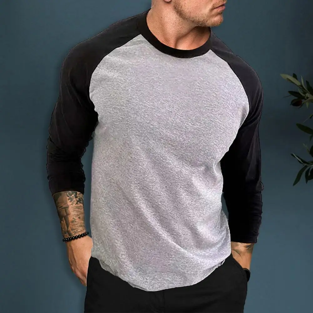 Men Casual T-shirt Color Matching Raglan Long Sleeve Men Tops T-shirt Autumn Men Slim Fit FitnessT-shirt Pullover Tops Tee Shirt