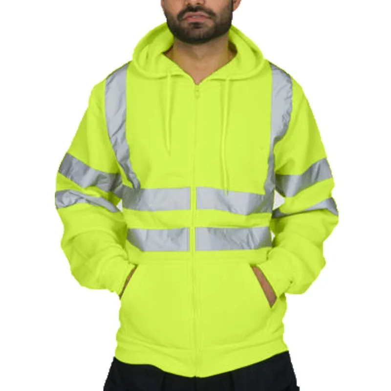 Daily Commute Men Jackets Fashion Reflective Strip Hooded Tops Outdoor Casual Work Clothes Spring Zipper Coats Men's Clothing