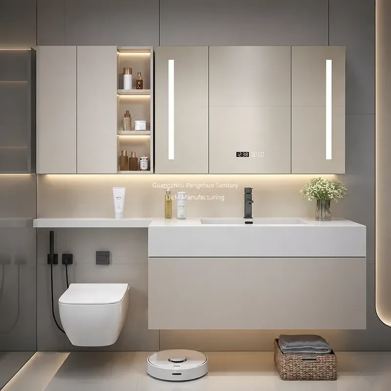 for Slate Integrated Basin Oak Bathroom Cabinet Combination Seamless Basin Toilet Extension Smart Washbasin Fixed