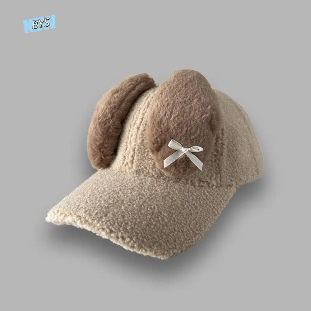 

Cute Korean Y2k Rabbit Ear Hat Autumn Winter Lamb Fleece Women's Baseball Hat Warm Outdoor Peaked Cap Female