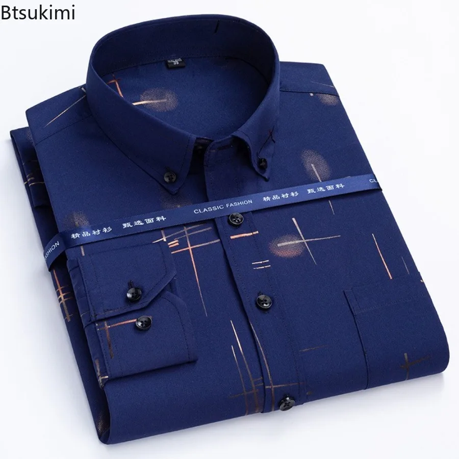 Latest Hot Sale Men's Dress Shirts Spring Autumn High-end Non-iron Anti-wrinkle Business Casual Shirts Slim Print Chemise Homme
