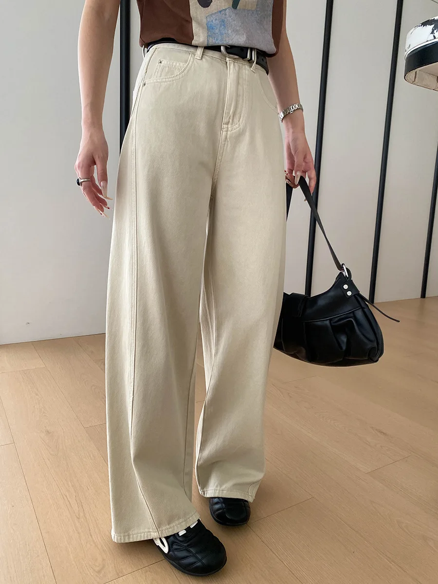 

Весенние и летние женские повседневные однотонные джинсы-коконы с эффектом похудения, широкие, с изогнутым кроем.