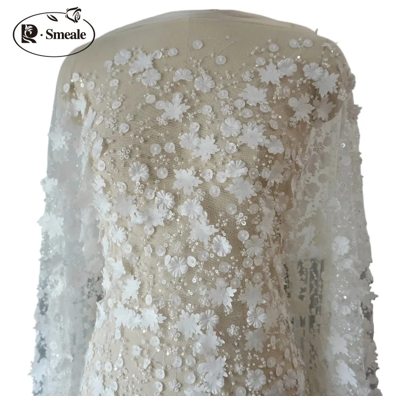 

Кружевная ткань высокого качества 2025. Аппликация из бисера, вышивка невесты, белое свадебное платье, 3D кружевная ткань, ткани для шитья
