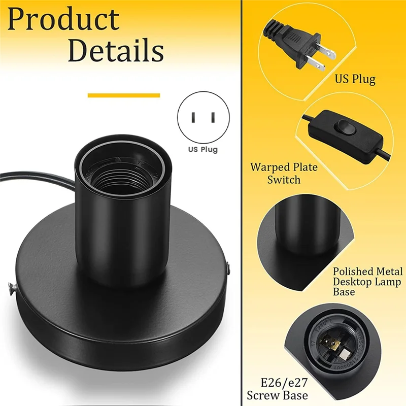 2 個のポリッシュメタルデスクトップ/吊り下げ電球ソケット E26/E27 ランプベース、ネジ電球延長ソケット US プラグ-AT64