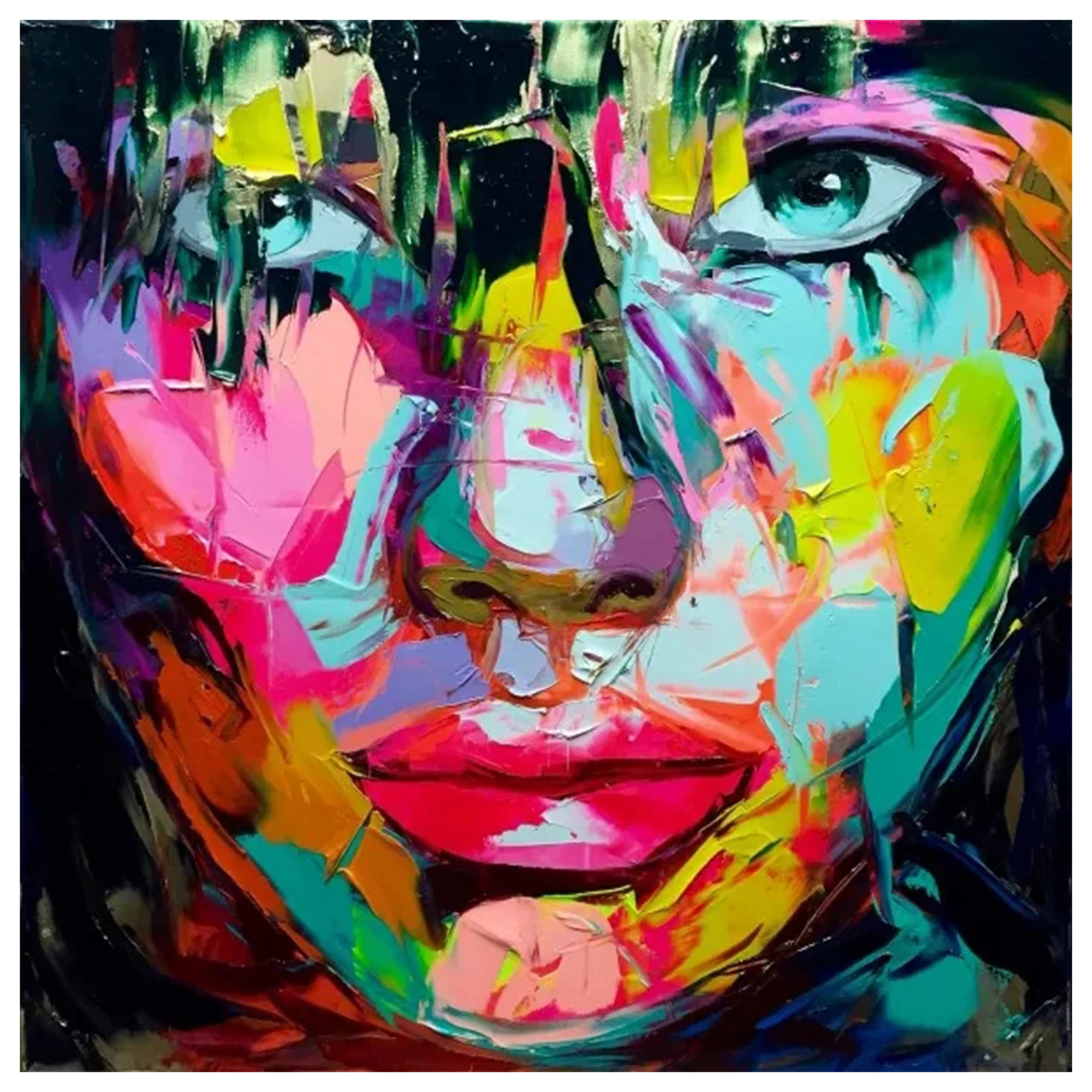 

Francoise Nielly Hand Painted on Canvas Face Portrait Painting Square Pop Wall Art Home Decor