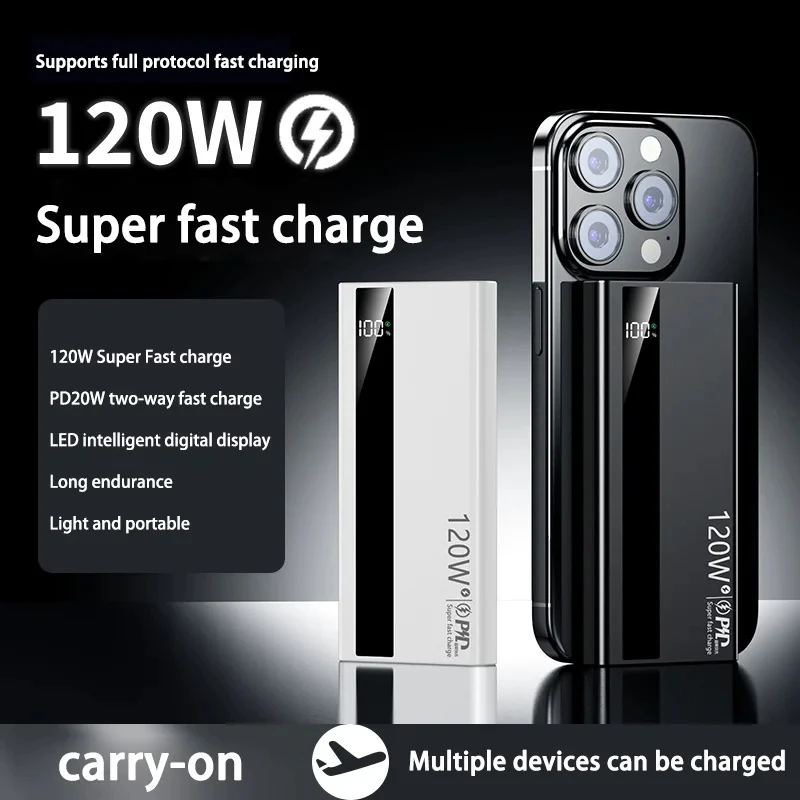 Xiaomi 200000mAh Power Bank 120W Super Fast Charging Battery High Capacity Digital Display Power Bank For Iphone Huawei Samsung