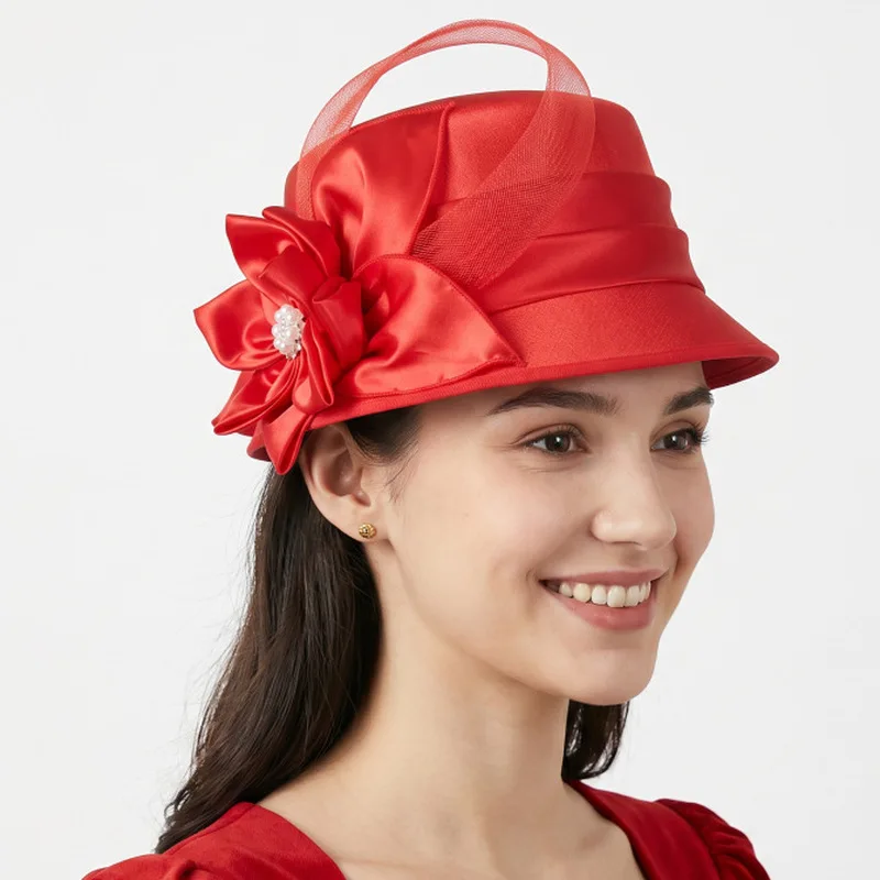 Woman fashionable floral wide-brimmed sun protection wedding beach party fisherman bucket hat Bride elegant Church Hats
