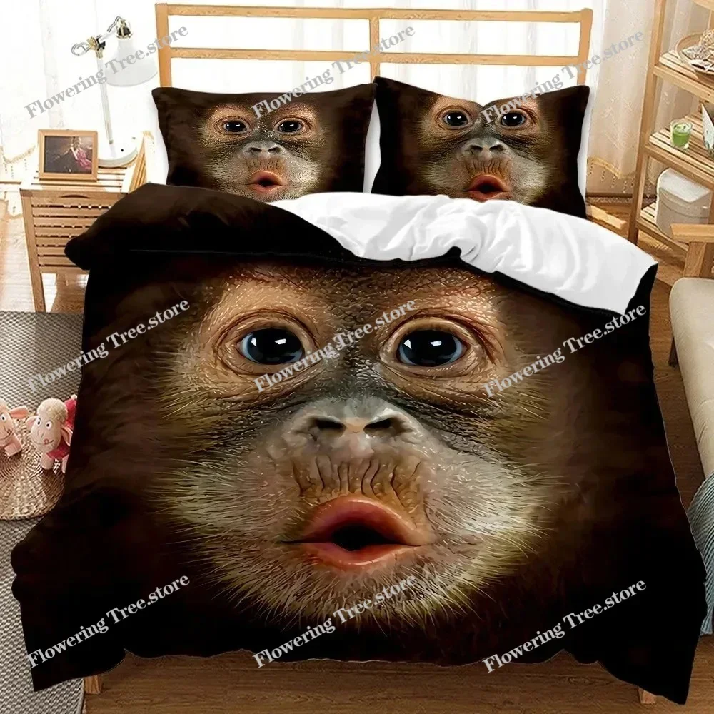 

Monkey Duvet Cover Gorilla Head Bedding Set Boys Teens Red Hat Comforter Cover Wild Animal Polyester Quilt Cover Queen Full Size