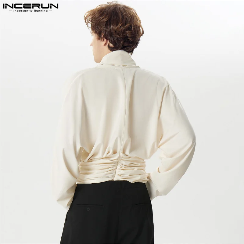 INCERUN 2024 Men\'s Irregular Shirt Solid Color Deep V Neck Long Sleeve Streetwear Casual Men Clothing Sexy Fashion Camisas S-5XL