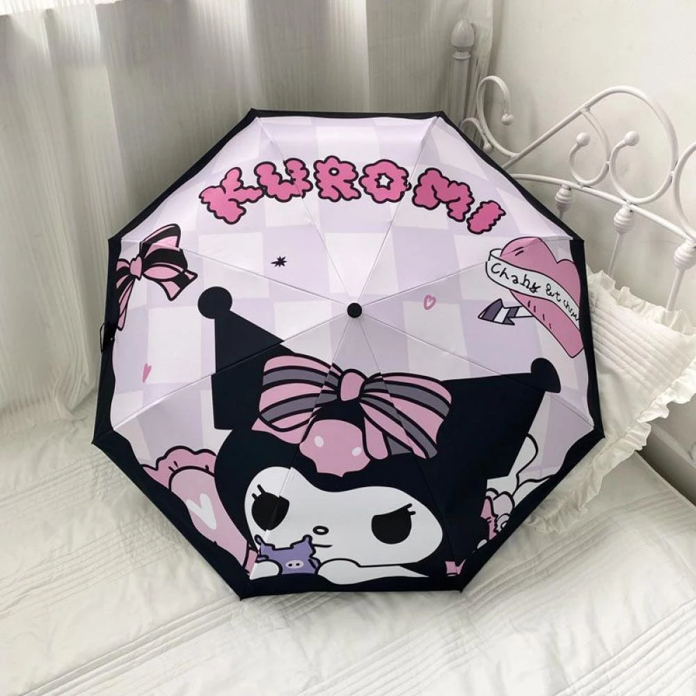 

Kawaii Sanrio Kuromi Automatic Umbrella Windproof Reinforcement Sun Rain Dual Use Thickened Black Glue Uv Protection Umbrella