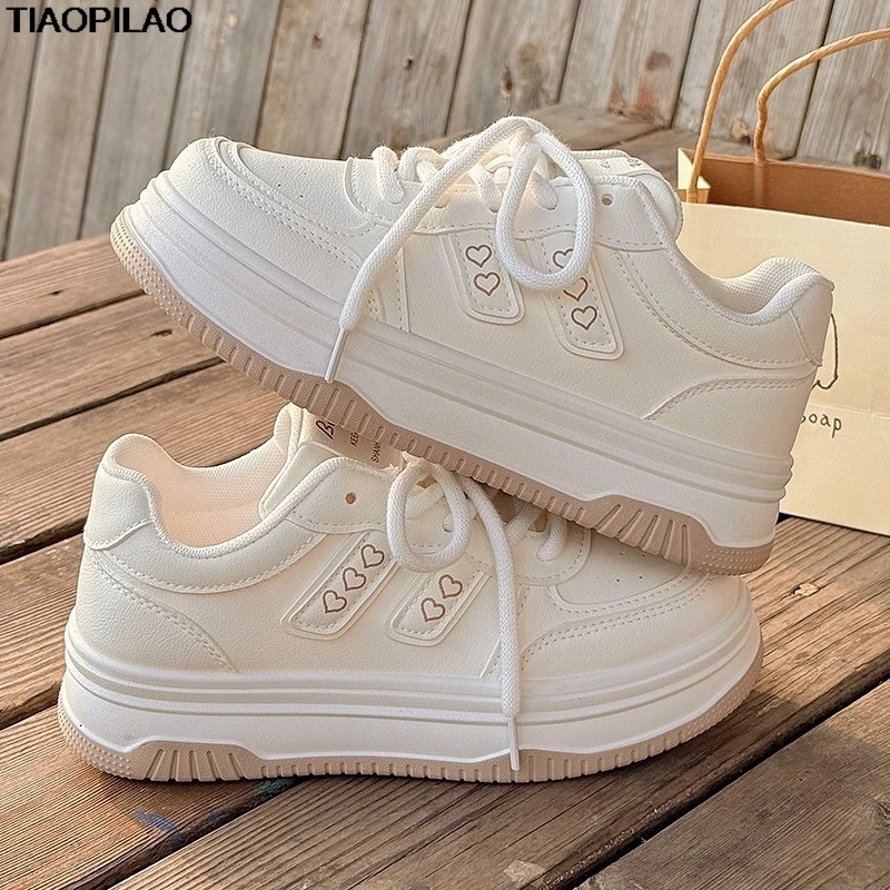 

2025 New Platform Women's White Sneakers Original Design Casual Ladies' Sports Shoes Handmade Leather Female Board Shoes