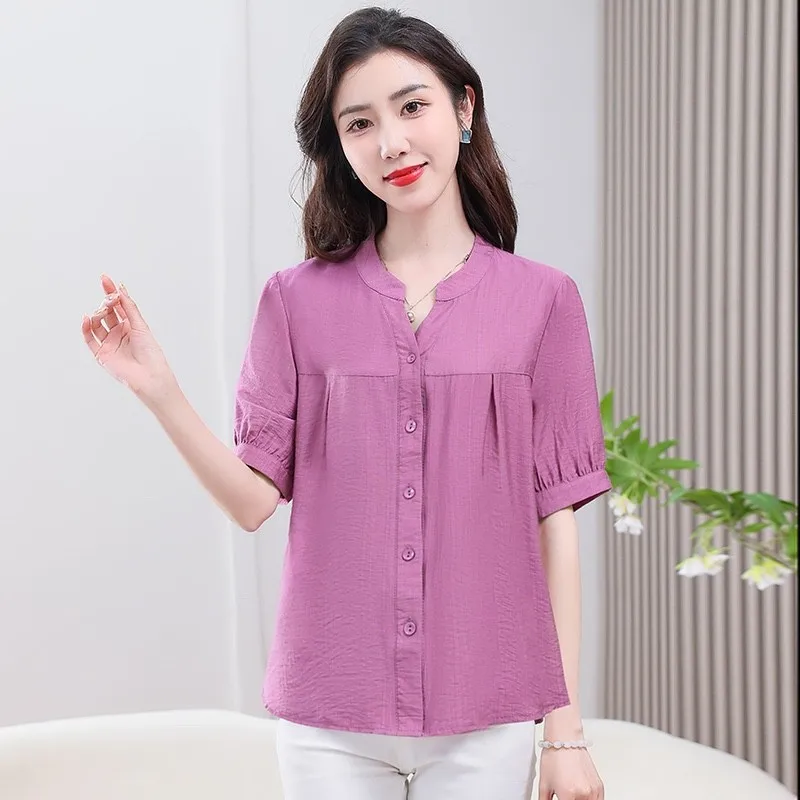 여성의 신선한 스타일 티셔츠 2025 봄 반팔 셔츠 우아한 새로운 트렌드 고품질 탑 플러스 사이즈 의류