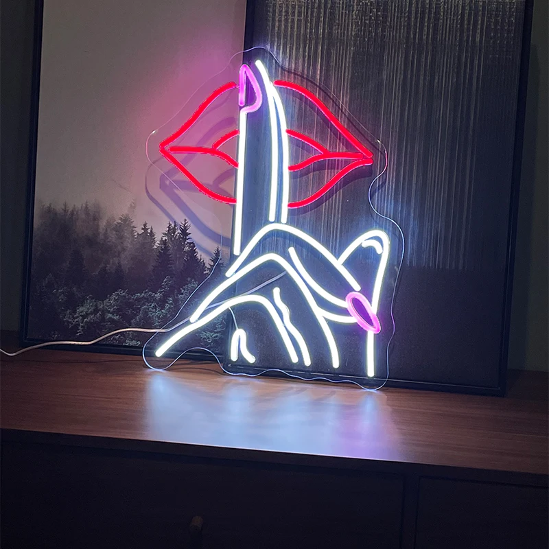 Shhh Lips & Finger Neon Light Sign, Bold LED Wall Decor for Bedroom, Living Room & Game Room, Perfect Gift, Modern Aesthetic Art