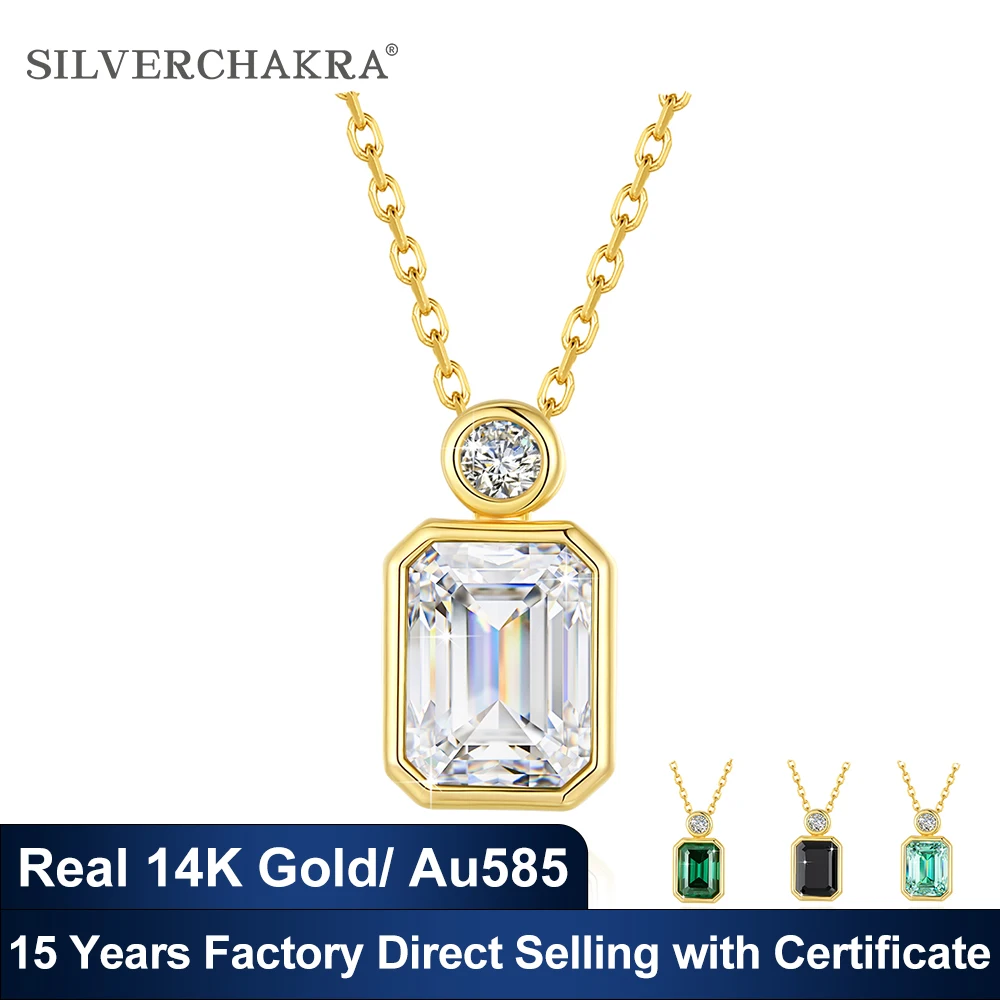 AU585 14K Gold Necklace White/Black/Light Green/Dark Green 2ct 3ct 4ct Emerald Cut Moissanite Diamond Pendants for Women Gifts