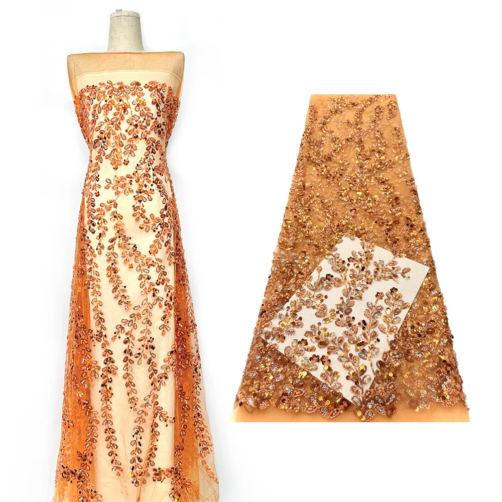 

Роскошное африканское 3D кружевное платье высокого качества, расшитое бисером, нигерийское французское тюлевое кружево с вышивкой и блестками, вечернее платье