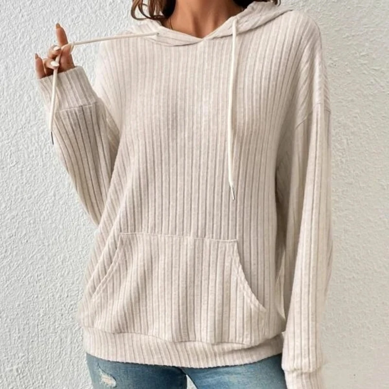 المرأة الخريف هوديس عارضة طويلة الأكمام الرباط متماسكة سترة فضفاضة مقنعين البلوز مع جيب الشارع الشهير البلوز قمم