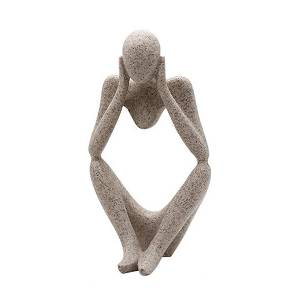 

Sandstone Abstract Sculpture Desktop Thinker Statue Decorative Art Decor for Home Office Living Room Tabletop Ornament