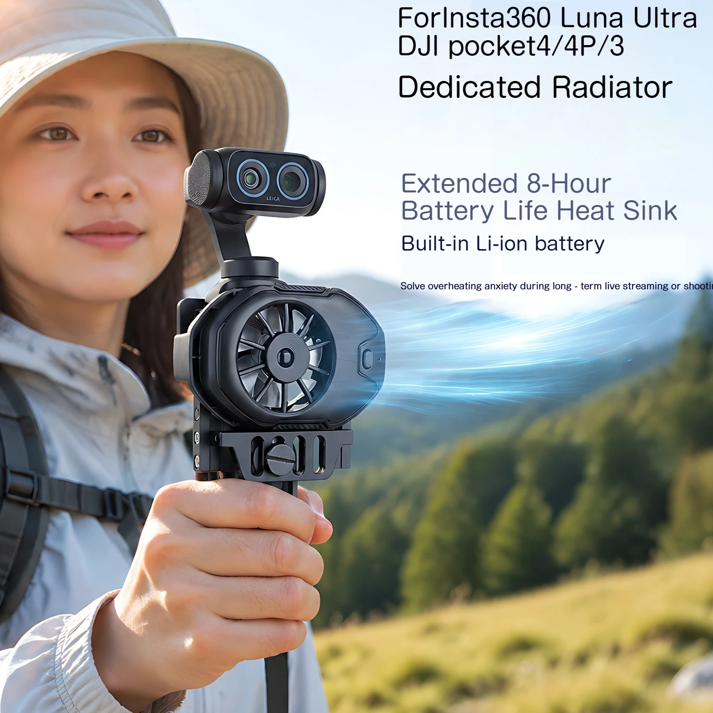 XIXAN For Insta360 Luna Ultra DJI Pocket 4/4p/3 Camera Cooling Fan Radiator 8-Hour Ultra Long Battery Life And Heat Dissipation