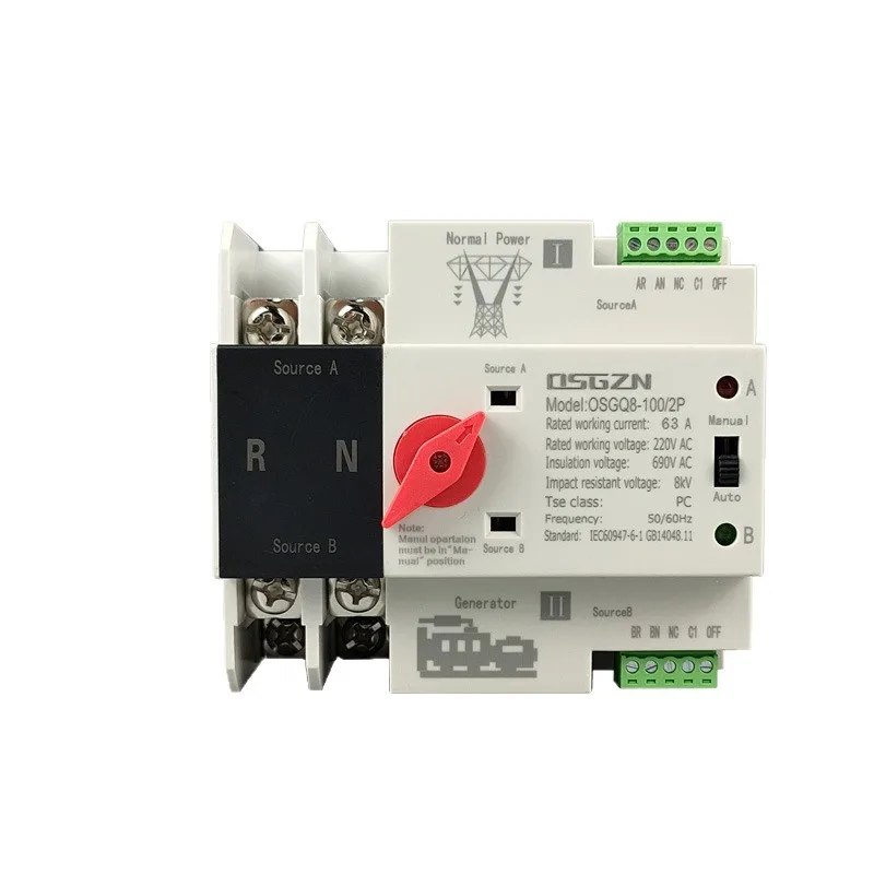 Photovoltaic Solar Power Dual Power Automatic Transfer Switch (ats) 2p 4p 63a 100a 125a Automatic Switching
