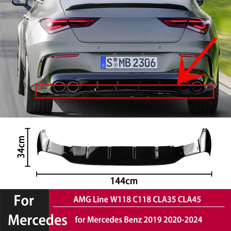 Rear Bumper Splitter Lip Body Kit Diffuser Lip Guard Protector for Mercedes Benz W118 C118 CLA35 CLA45 AMG Line 2019 2020-2024