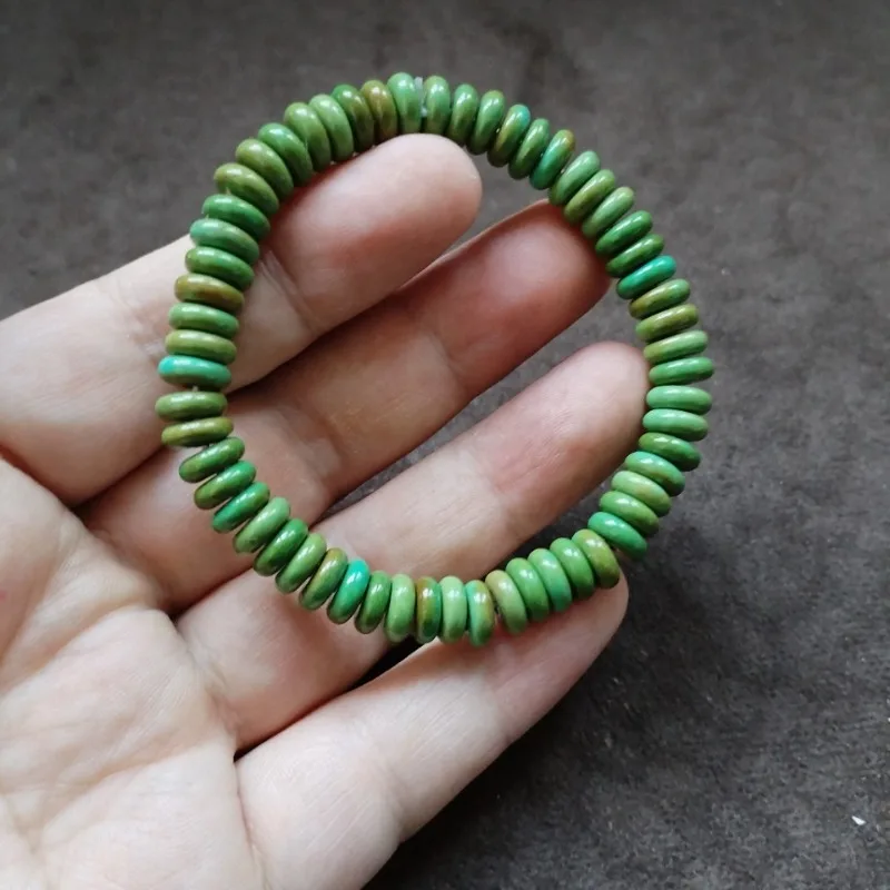 Boho Green Flat Bead Stretch Bracelet Vintage Ethnic Disc Beaded Elastic Bangle Women Daily Jewelry