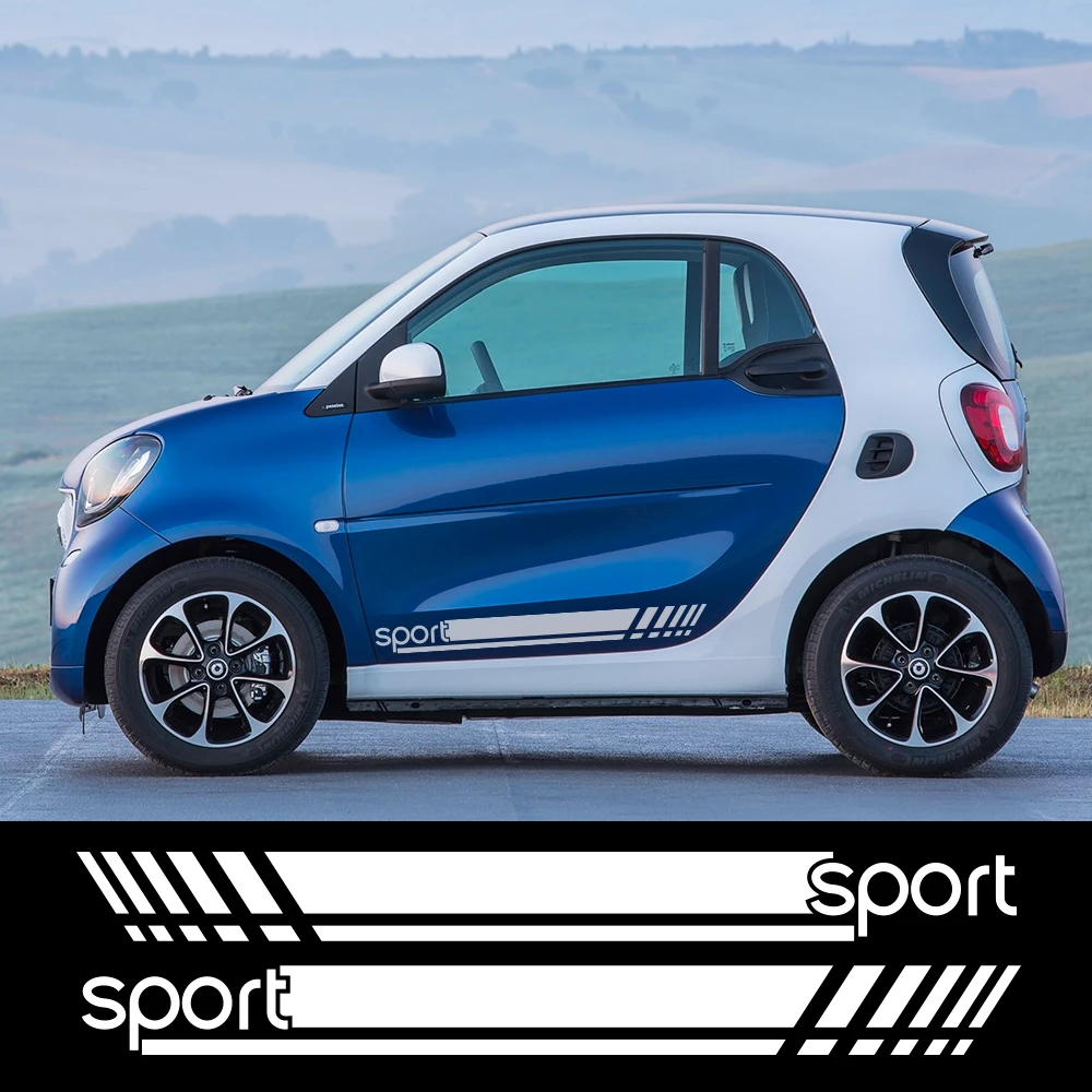 

2 шт., спортивные наклейки на боковую дверь автомобиля, гоночный автомобиль, виниловые украшения для кузова, аксессуары для автостайлинга для Smart W453 W451 Fortwo