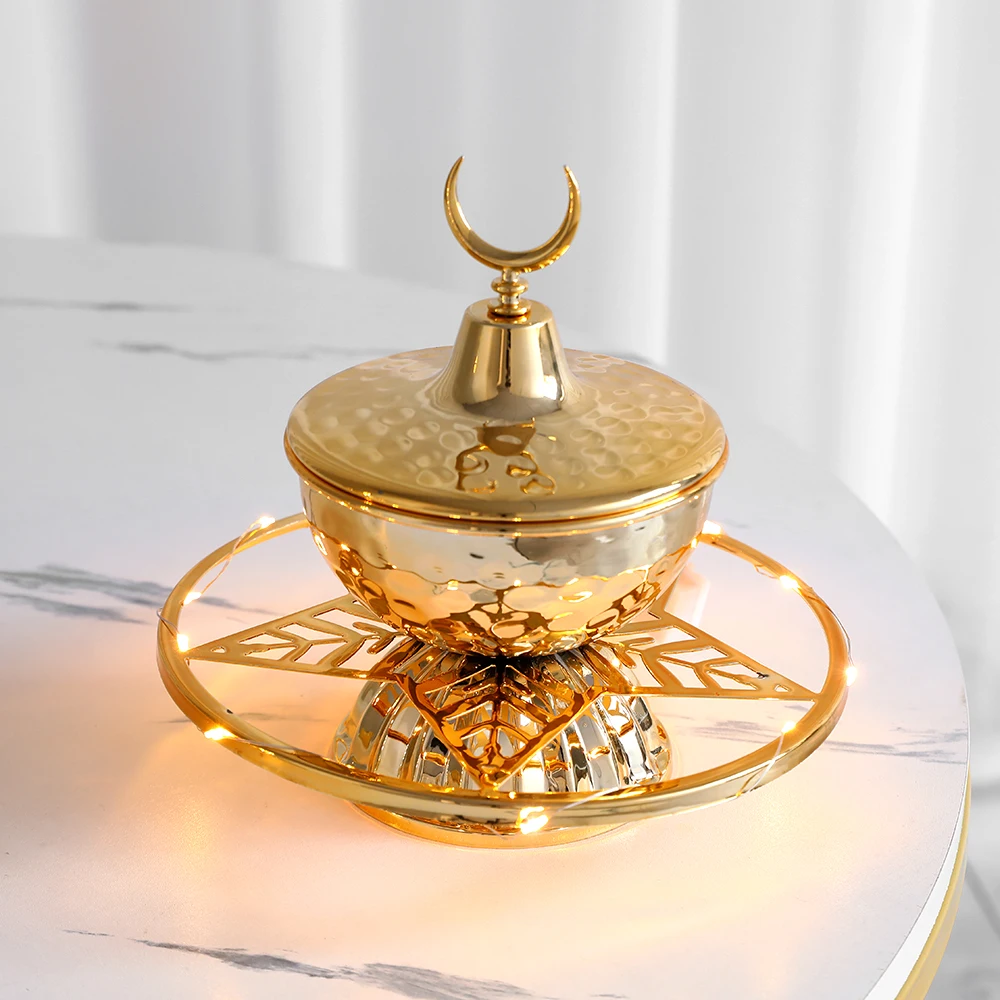 Metal Gold Ramadan Food Tray Eid Mubark Decoration for Home 023 Eid Al Adha Islamic Ramadan Kareem Muslim Festival Ornament