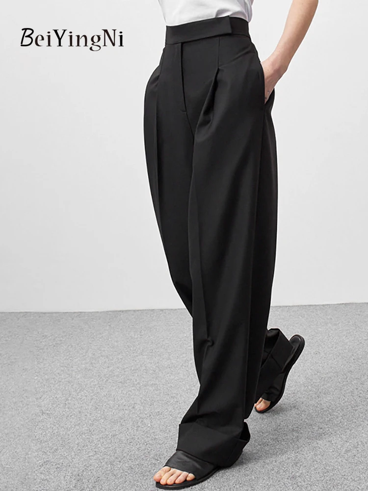 

Beiyingni 2025, новый тренд, женские костюмные брюки, французские OL, черные элегантные брюки с высокой талией, женские однотонные брюки Pantalones de Mujer