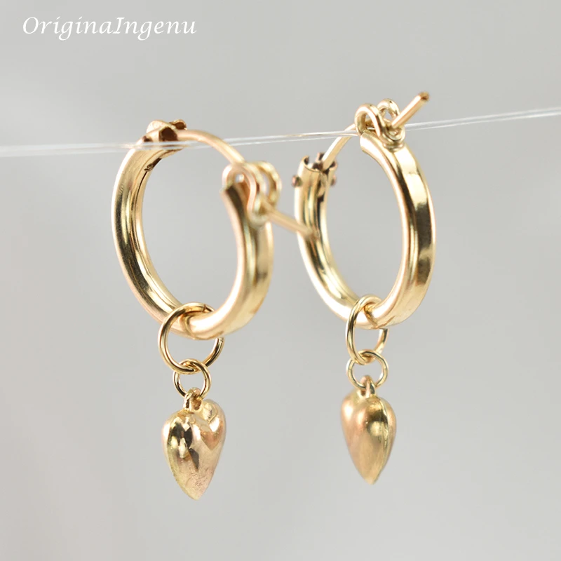 Gold Filled Heart Shape Earrings 15MM Gold Hoop Earrings Handmade Jewelry Brincos Minimalism Pendientes Earrings Oorbellen