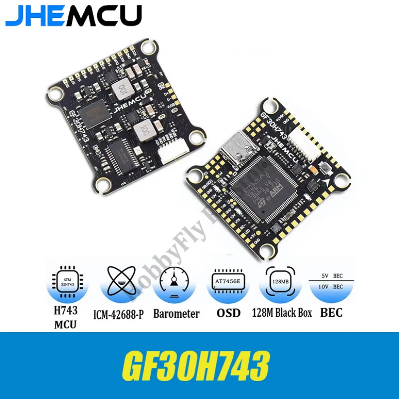 JHEMCU GF30H743 H743 480MHZ Flight Controller ICM-42688-P DUAL Barometer OSD 128M BlackBox Dual BEC 3-6S 30X30mm for FPV Drones