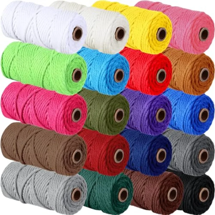 

20 рулонов макраме-шнура 3 мм x 875 ярдов, хлопковый макраме-трос, 4-прядная натуральная крученая нить, цветная пряжа для настенных украшений