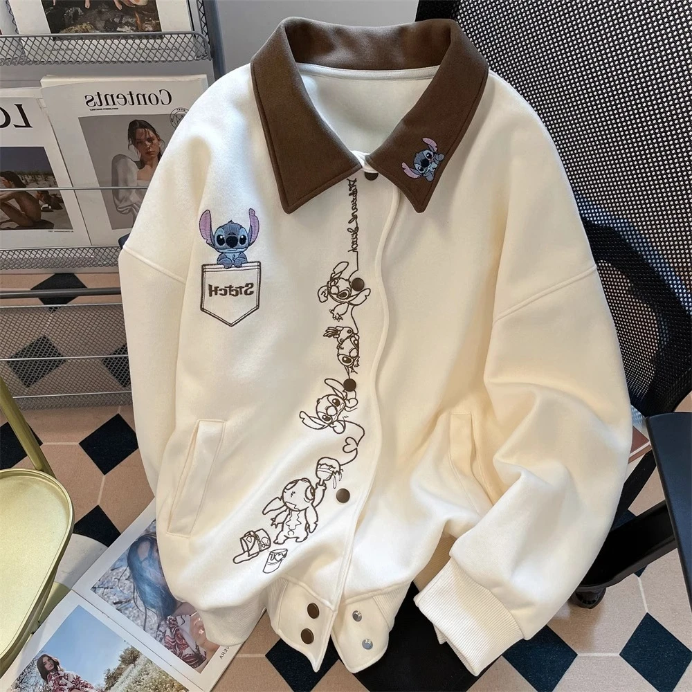 سترة ريترو ستيتش التطريز اللون كتلة التلبيب للنساء الربيع والخريف العلامة التجارية العصرية عارضة زوجين البلوز سترة #1