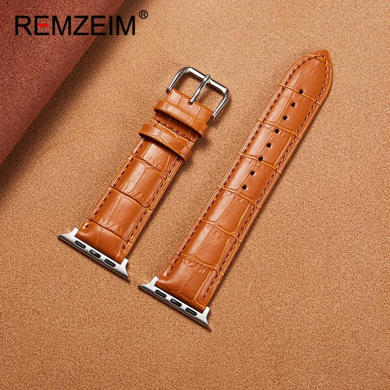 สายนาฬิกาหนังวัวชั้นบนสำหรับนาฬิกา Apple Ultra/9/8/7/SE/6/5/4/3สายหนังลายไม้ไผ่49/45/44/42มม. 41/40/38มม.