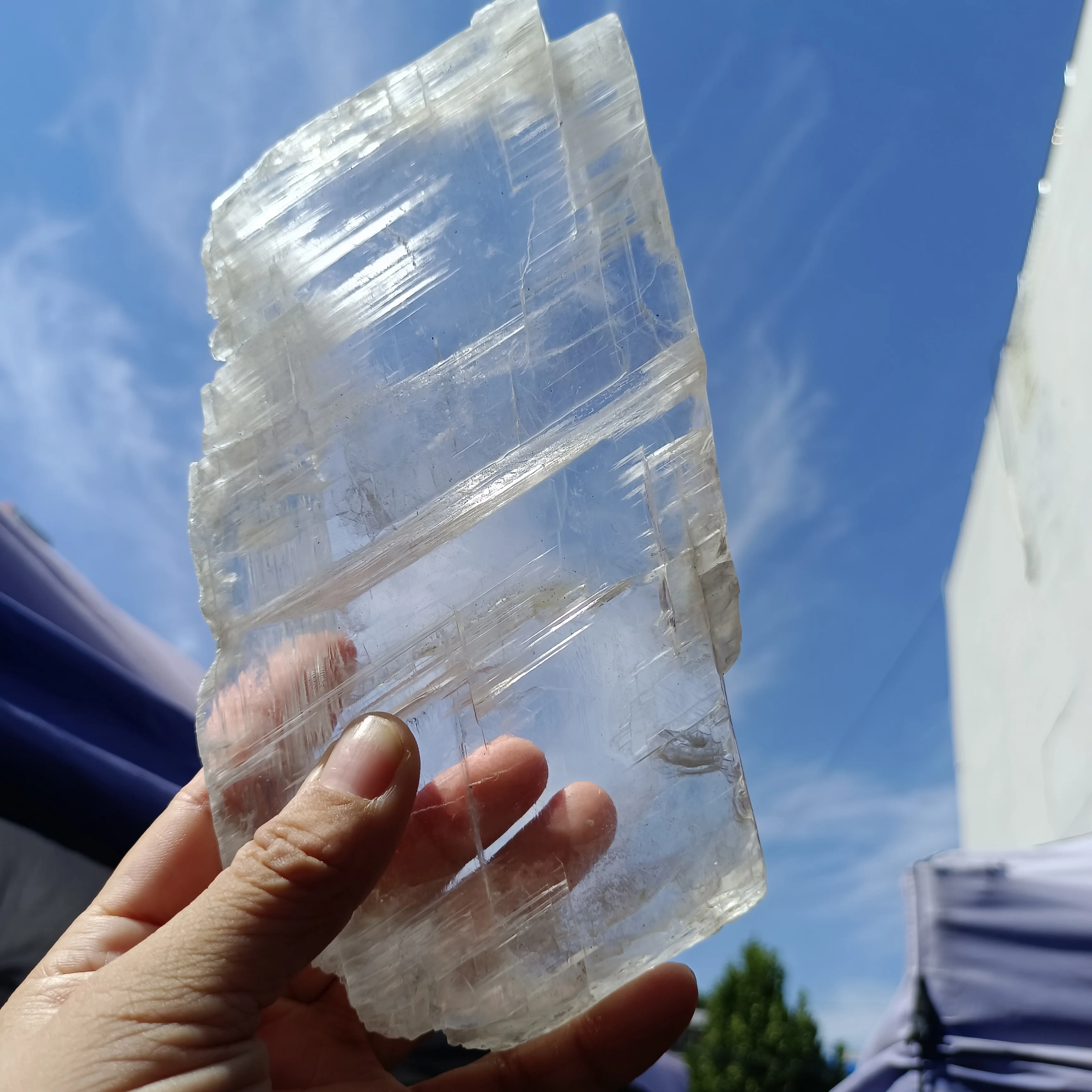 Natural Moroccan Transparent Gypsum Slice, Quartz Crystal Mineral Specimen Reiki Healing Ore, Home Office Degaussing Decoration