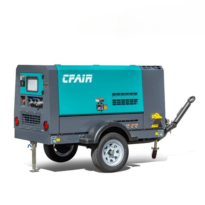 Two Wheel Tow Behind Compressor Portable Diesel Mobile 185 Cfm / 5.2 M3/Min 7bar Screw Air Compressor