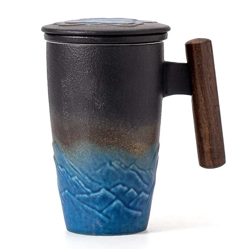 Luxury Ceramic Bubble Tea Cup Vintage Large Thermal Coffee Mug Breakfast Cups Beer Tableware Wooden Handle Personalized Gifts
