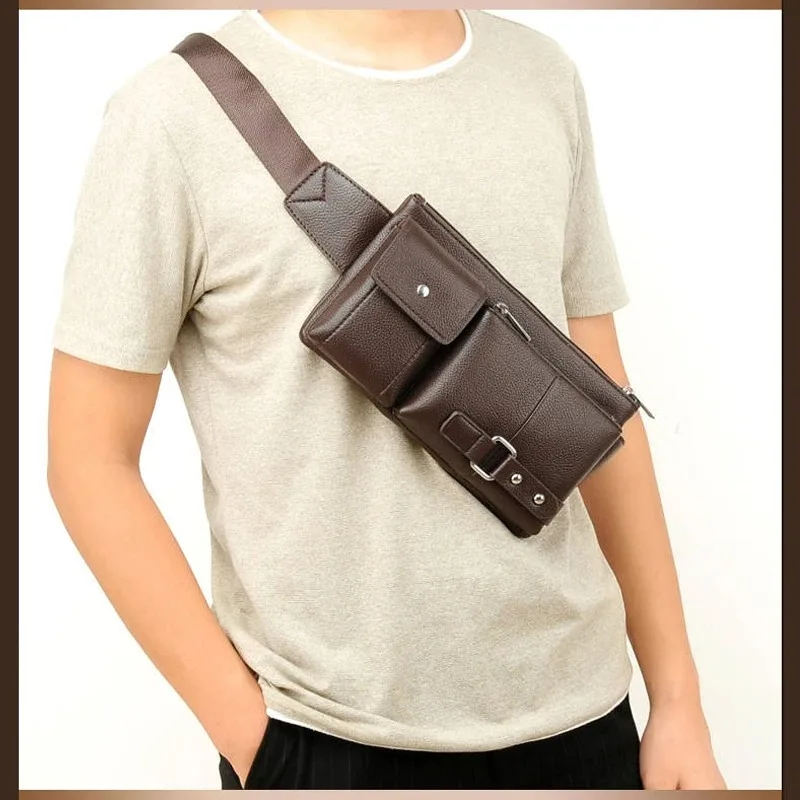 

Leather Small Waist Packs Men Waist Bags Fanny Pack Belt Phone Bags Travel Male Small Waist Purse Leather Coin Purse