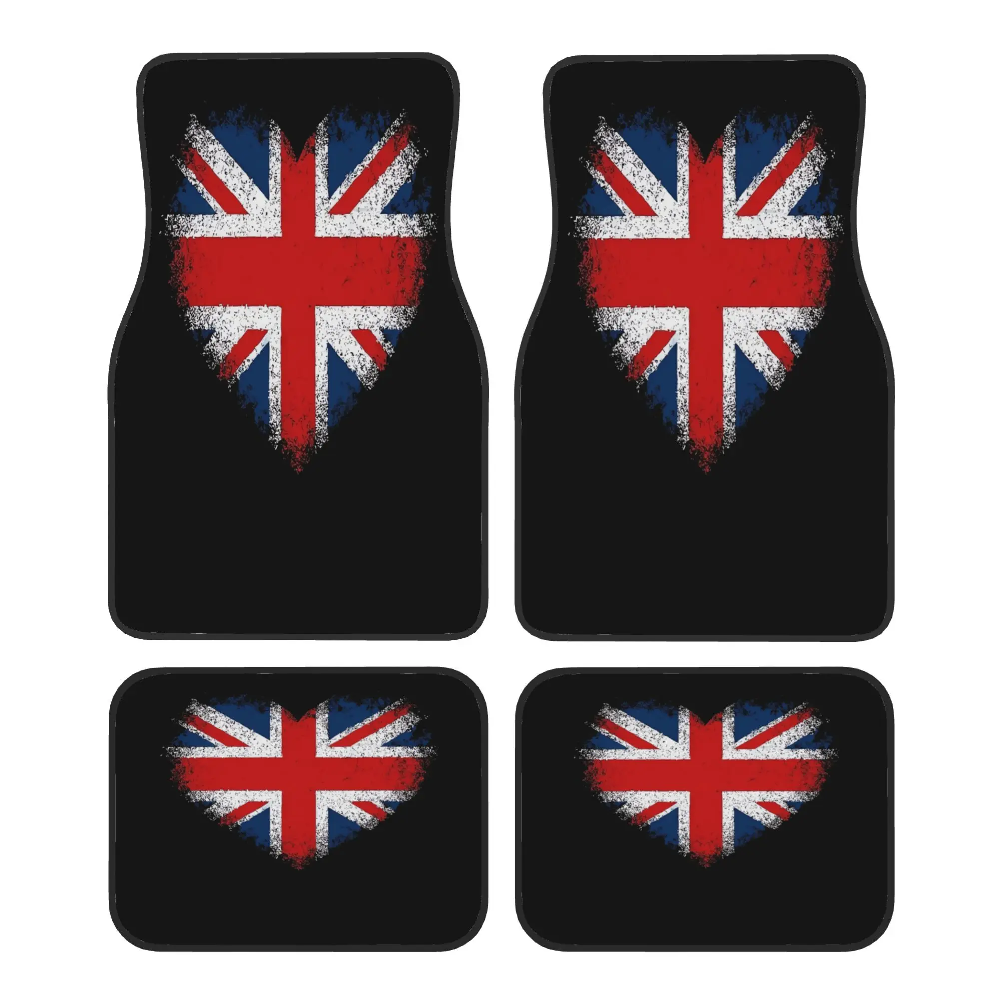 4pcs British Flag Heart-Shaped Car Mats, Durable, Fits All Car Models, Ideal Gift, Car Decorative Carpet, Fun Design, Wear-Resis