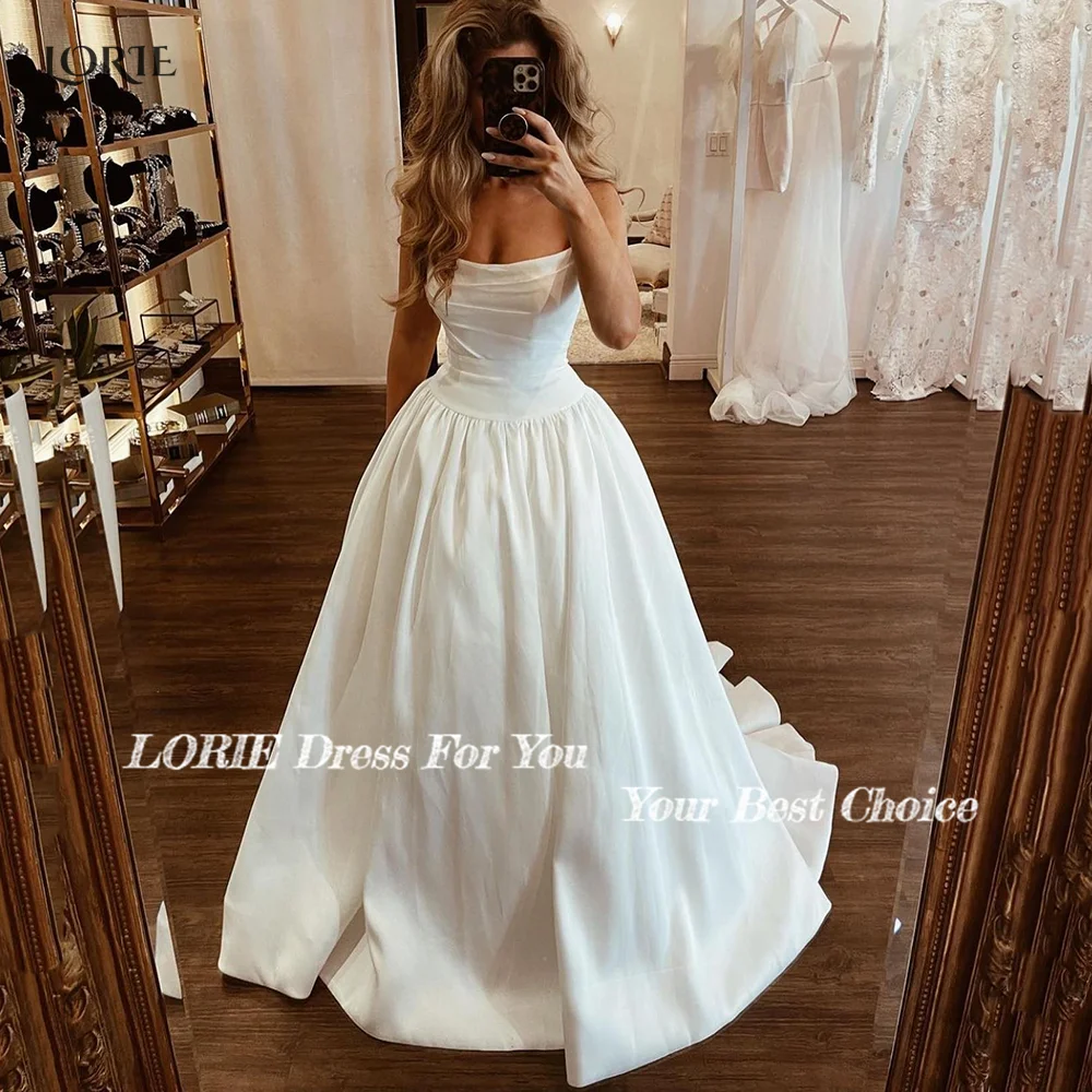 LORIE Pleats Ball Wedding Dresses Off Shoulder Satin A-Line Bride Gowns Simple Pricess Tiered Ruched Bridal Dress Custom Size