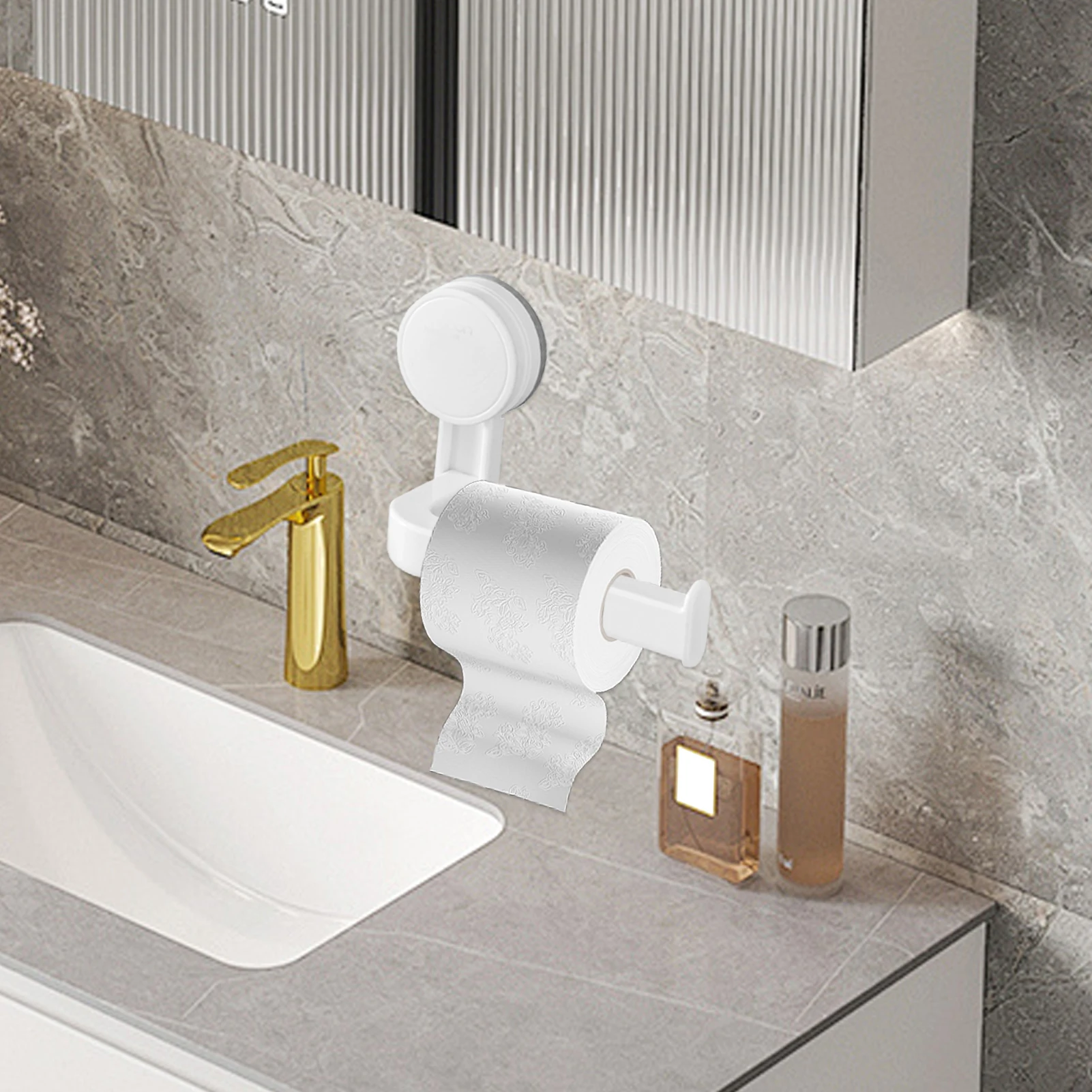 Toilet Paper Holder Suction Multi-Purpose Suction Toilet Paper Bracket Stick-On Bathroom Tissue Holder with Thickened Design