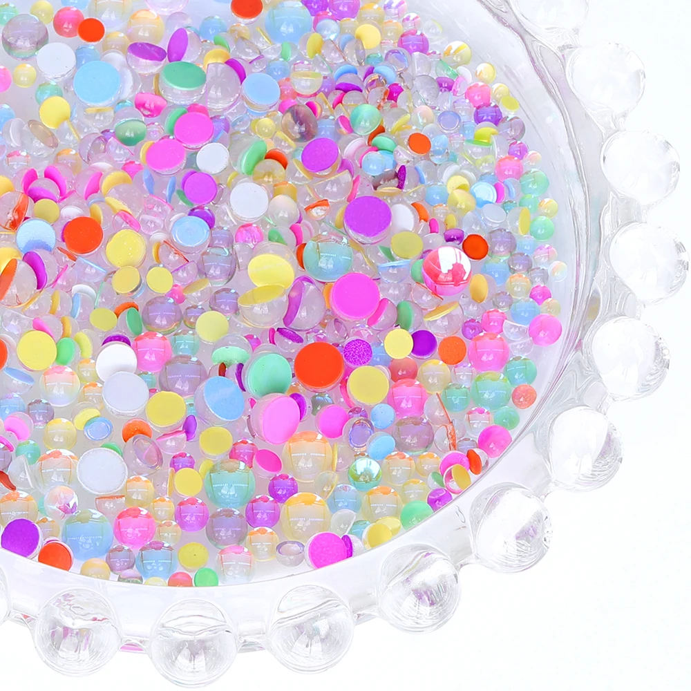 SS6-SS20 Mix Size Semi-Circular Pearl Glass Flatback Rhinestone Glitter Round Glue On Rhinestone for DIY Nail Art Decoration