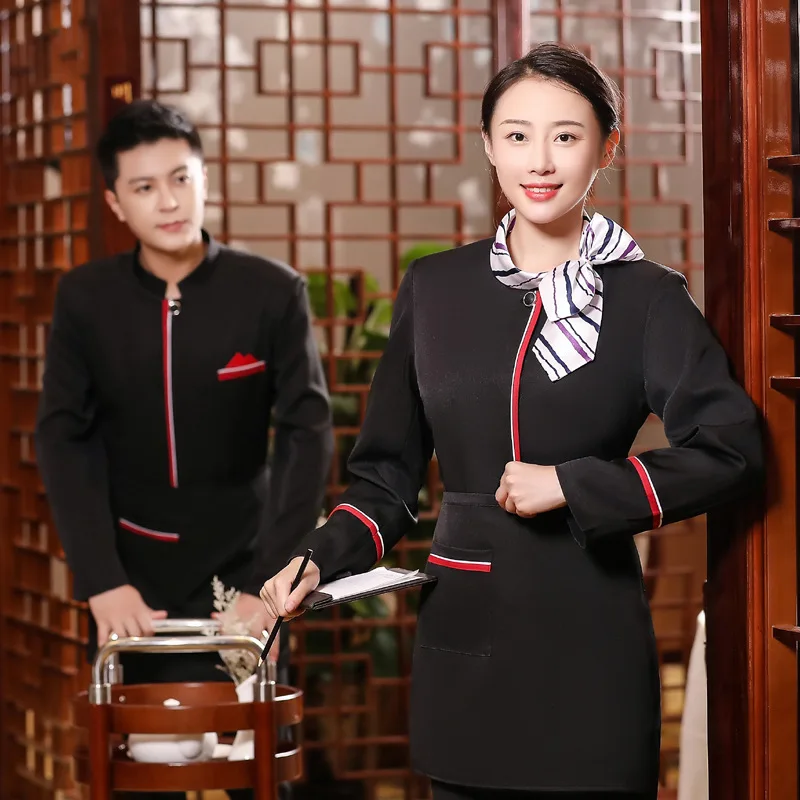 

Chinese Style Waiter Workwear Autumn and Winter Clothing Hot Pot Farmhouse Restaurant Ding Room Work Clothes Long-Sleeve Suit Et