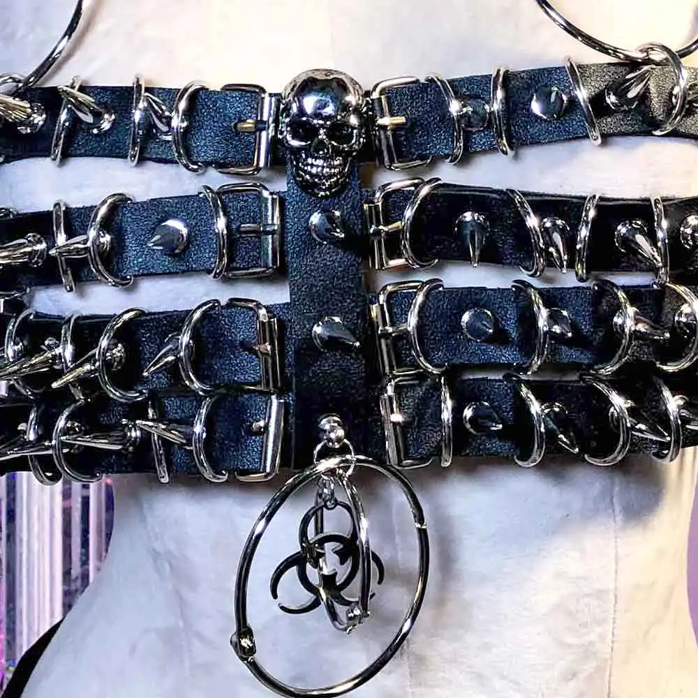 Crânio eco kawaii goth cravejado rebite 90s harajuku grunge punk rock emo y2k halter camisola topos tanques góticos e-girls