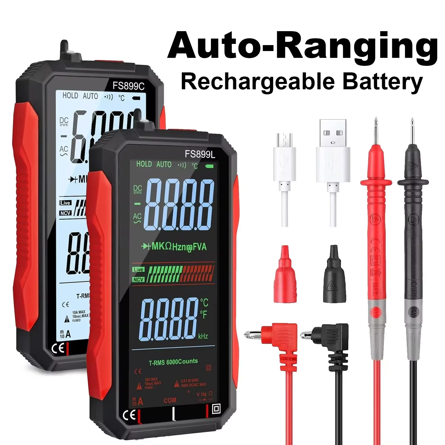 TOOLTOP Handheld FS899C Digital Multimeter 4.8 Inch Large Screen Lithium Battery NCV LCD Multimeter Home Appliance Repair Tools