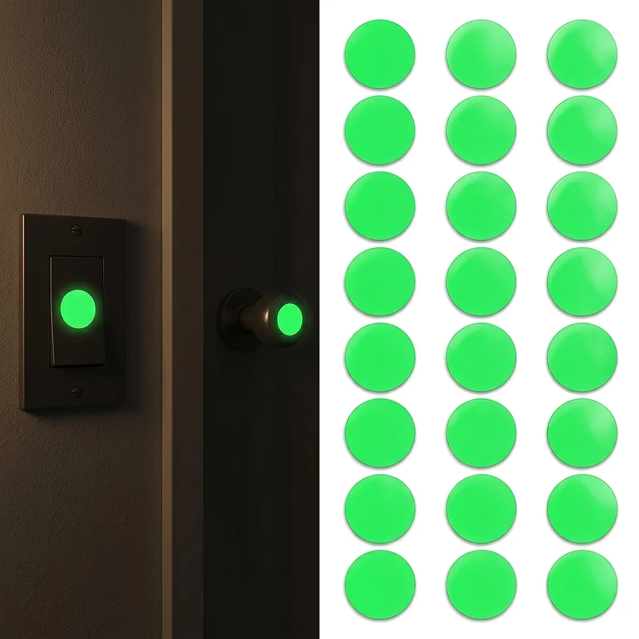 Glow in the Dark Location Marker Stickers, Round Luminous Dots for Light Switches, Door Handles, Remote Controls & Household