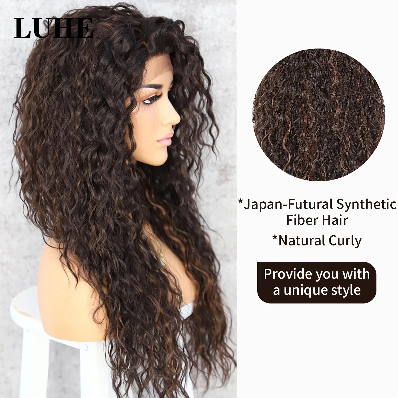 Kinky Curly Mix Brown Highlights Lace Front Wig pour femmes noires, 13x3, Long At Curly, Synthetic Hair, Lace Frmetals Wig, 03/Use